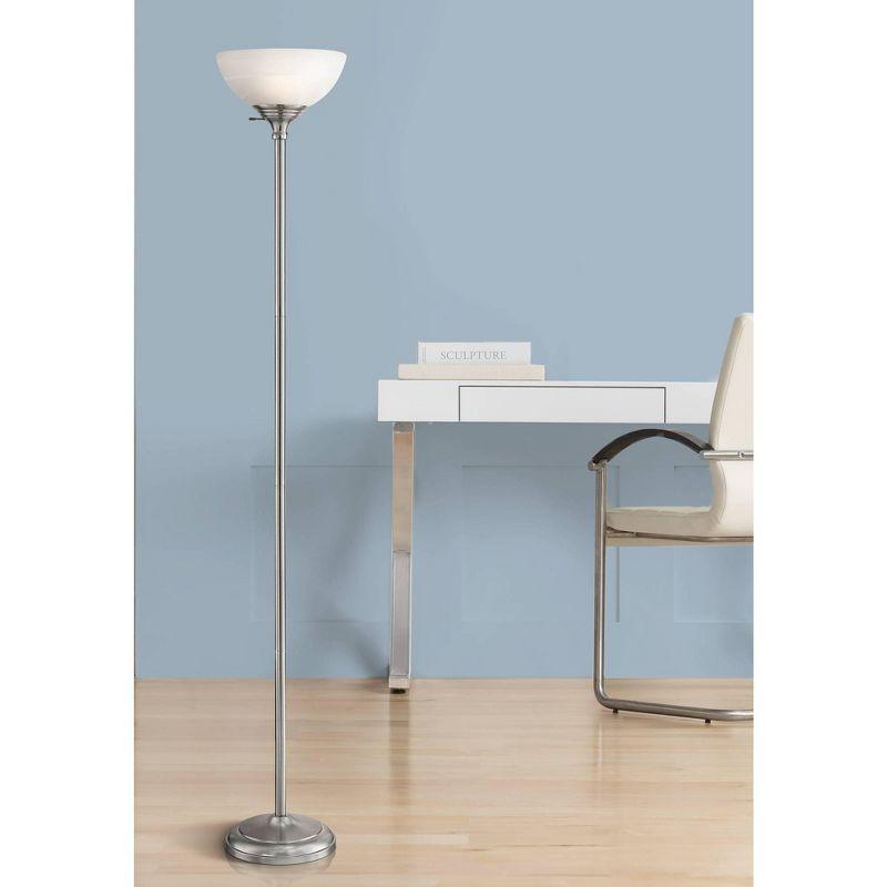 360 Lighting Maddox Modern Torchiere Floor Lamp 71" Tall Satin Nickel Silver Metal Alabaster Glass Shade for Living Room Bedroom Office House Home