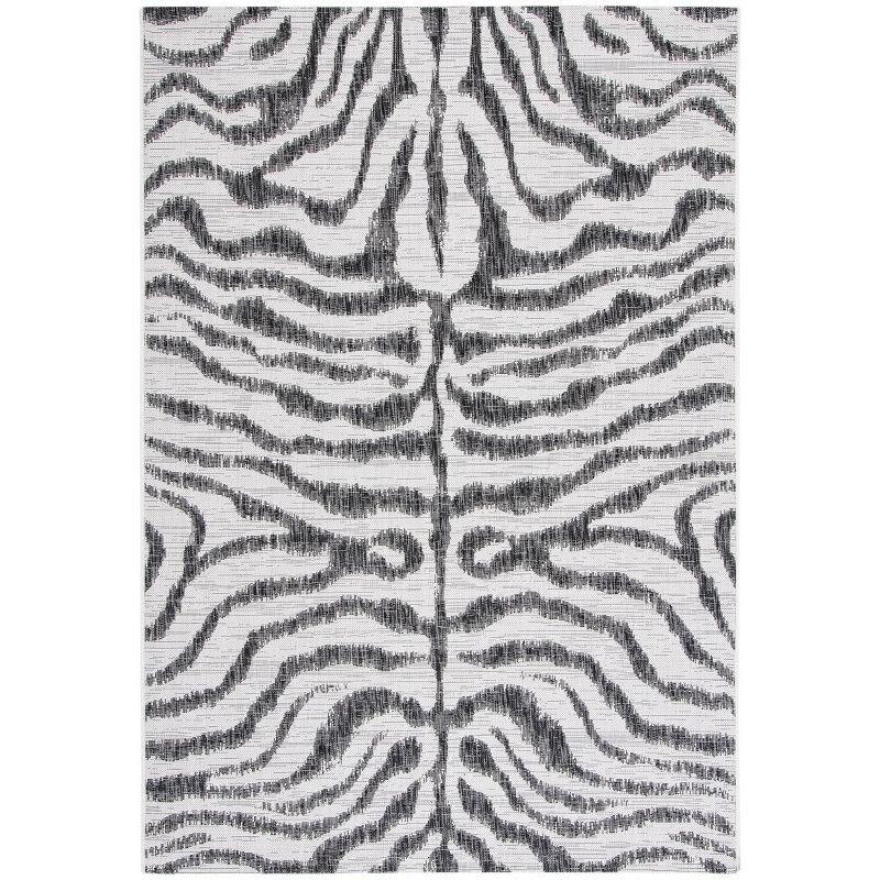 Ivory and Black Zebra Print Indoor/Outdoor Area Rug