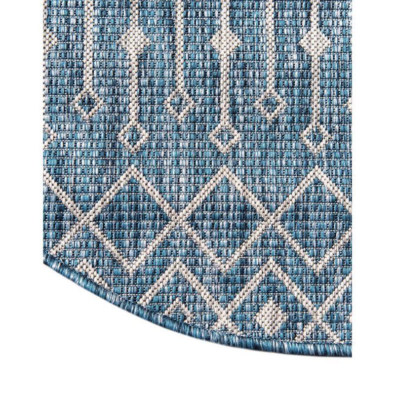 Blue Round Synthetic Trellis Outdoor Area Rug 10'