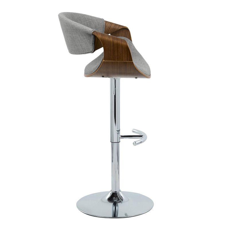 Curvo Light Gray Adjustable Swivel Barstool with Walnut Armrests