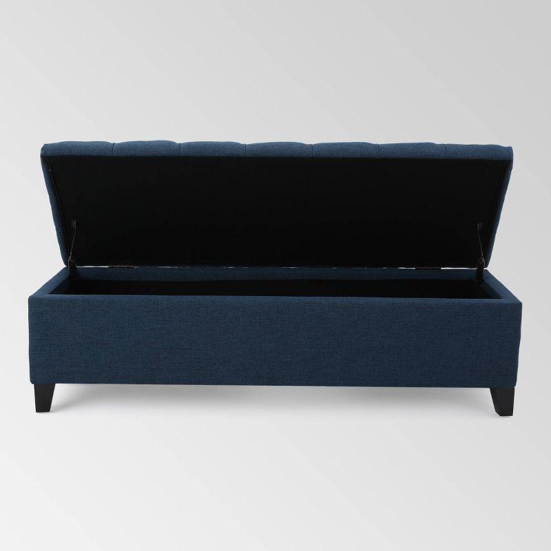 Ottilie Storage Ottoman Dark Blue - Christopher Knight Home: Upholstered Bedroom Seating with Tufted Lid