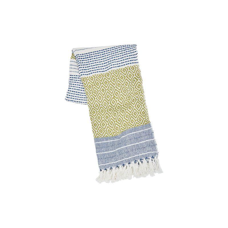 Citron and Blue Cotton Diamond Pattern Throw Blanket