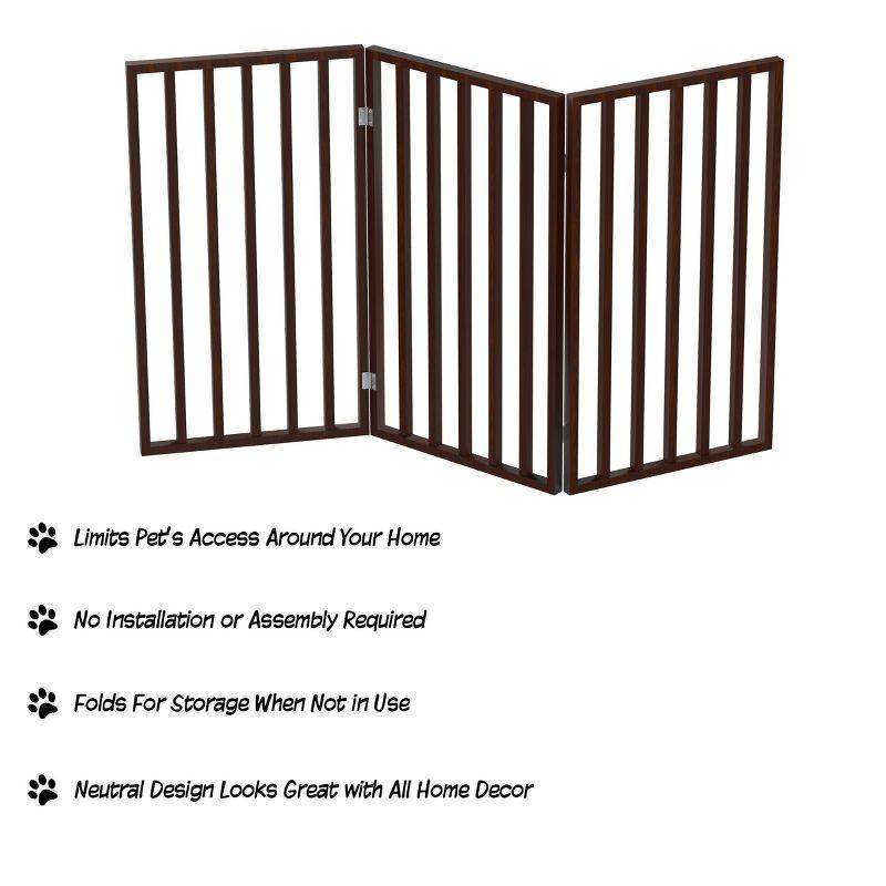 Indoor Pet Gate - 3-Panel Folding Dog Gate for Stairs or Doorways - 54x32-Inch Tall Freestanding Pet Fence for Cats and Dogs by PETMAKER (Brown)