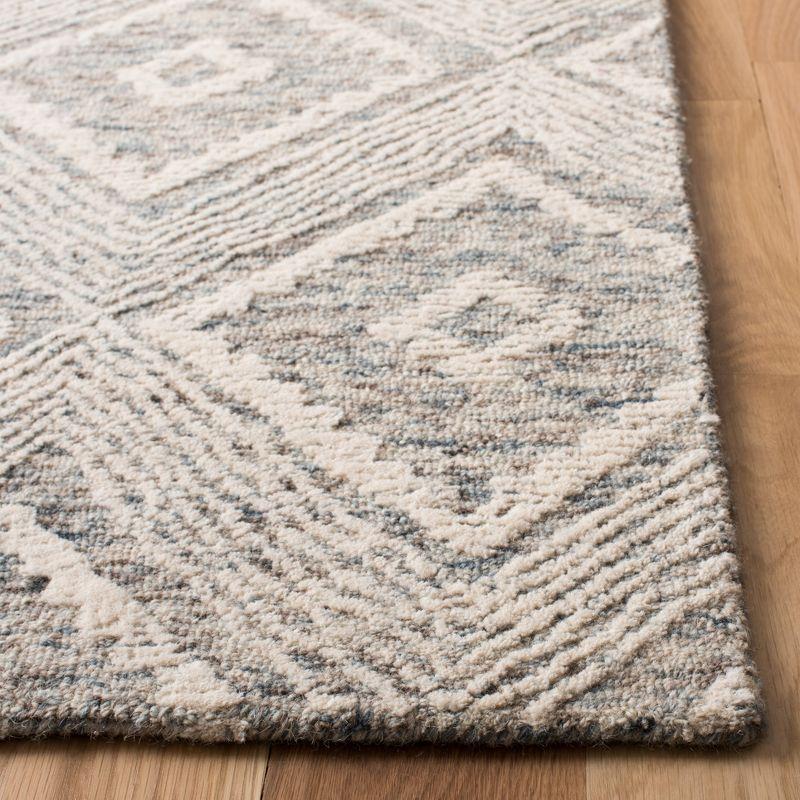 Ivory and Denim Abstract Handmade Wool 8' x 10' Area Rug