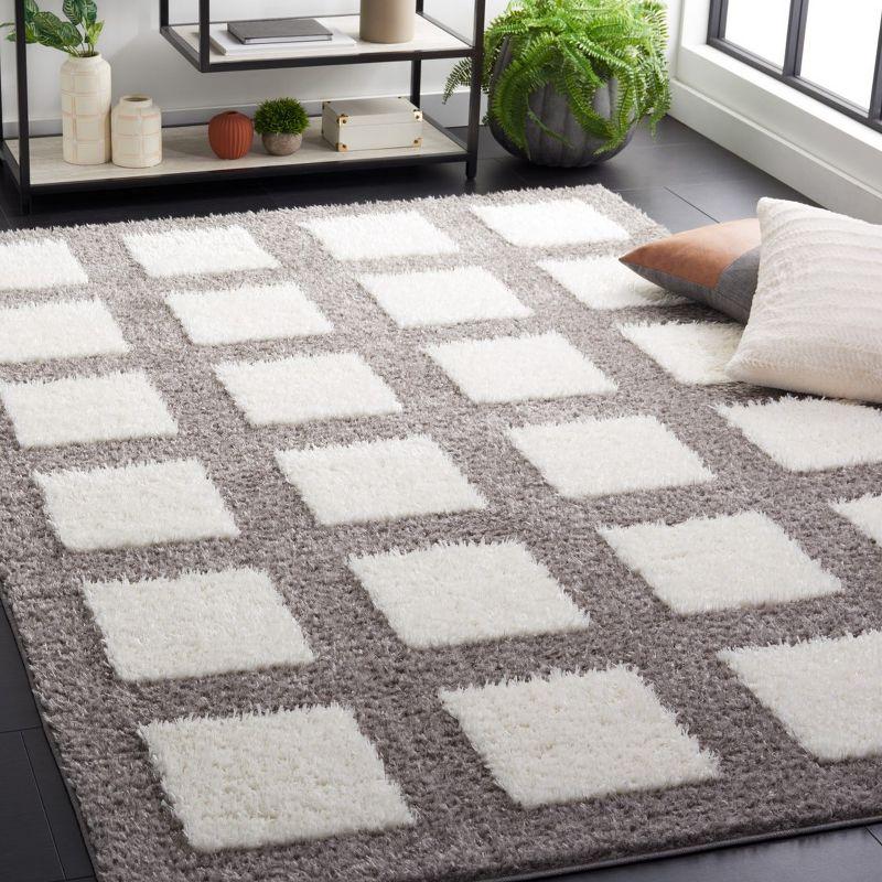 Gray and Ivory Geometric Shag Area Rug, 5'3" x 7'6"