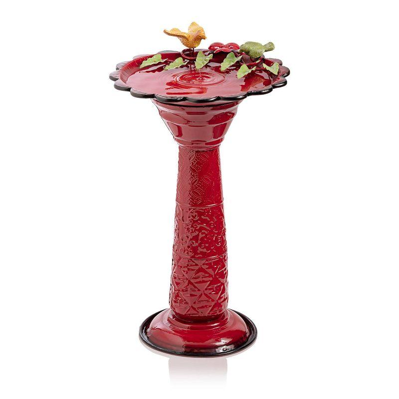 28" Metal Birdbath With Birds And Leaves - Red - Alpine Corporation