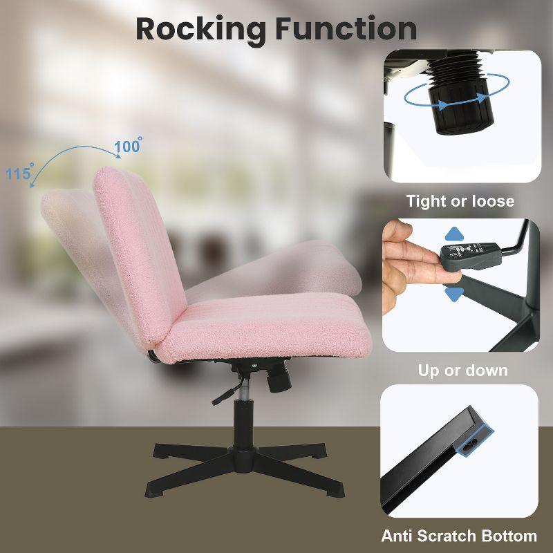 FDW Home Office Chair Armless Cross Legged Desk Chair with Swivel Base and Adjustable Height Upholstered in Faux Leather, Pink