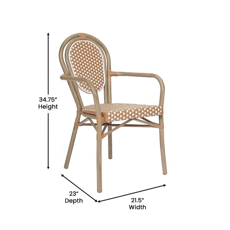 Natural & White Wicker Rattan Outdoor Bistro Chair with Arms