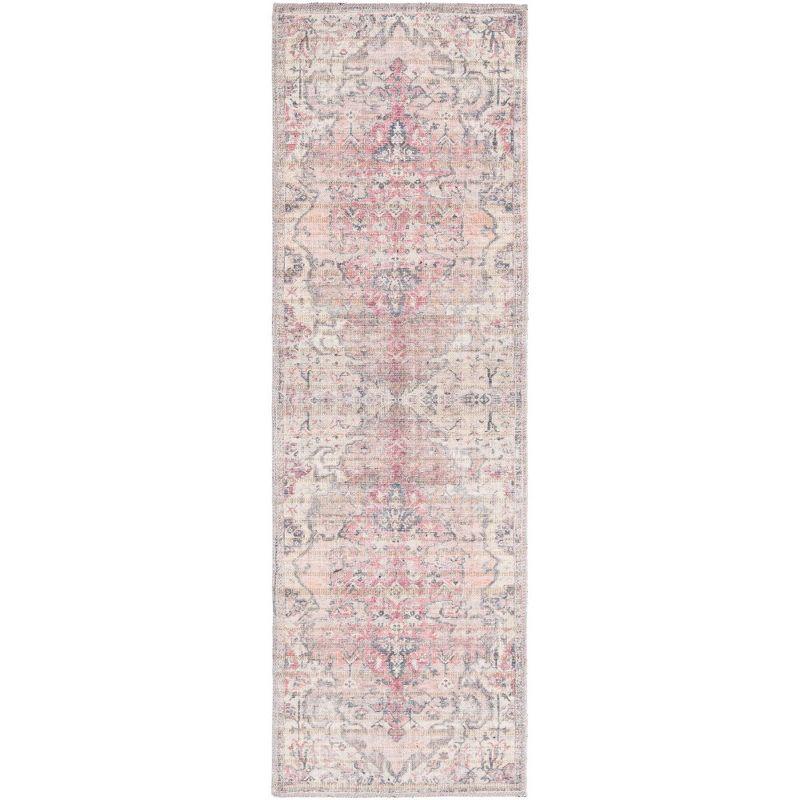 Beige Pink Synthetic Reversible Indoor Runner Rug