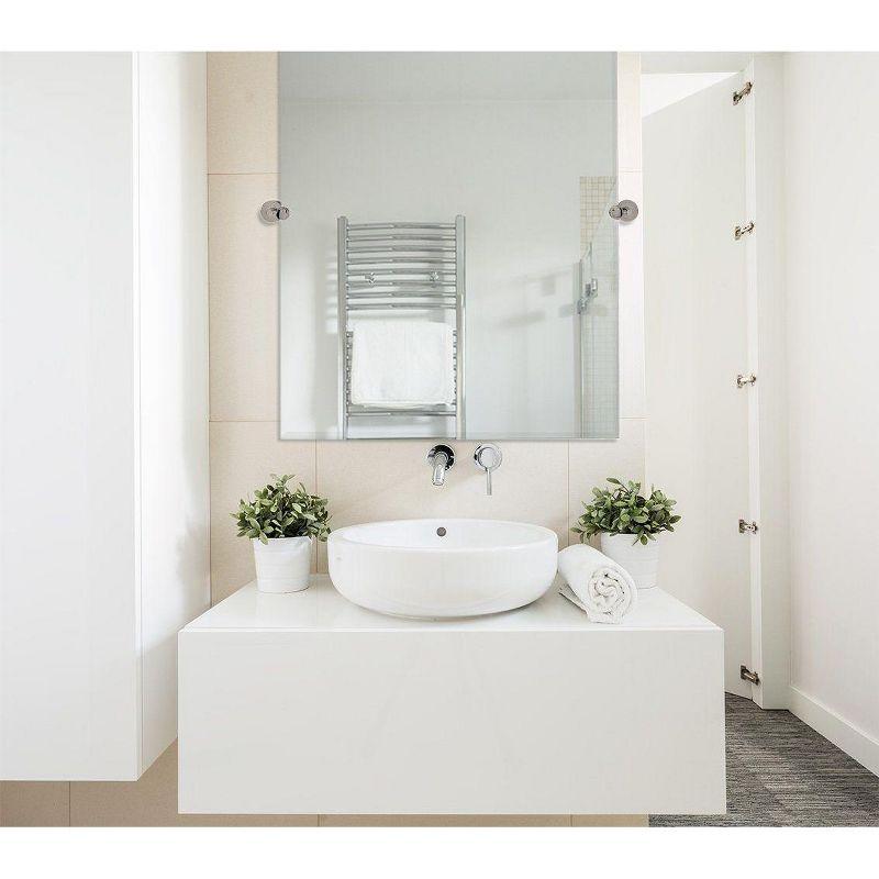 Large Frameless Rectangular Mirror with Brushed Chrome Wall Brackets