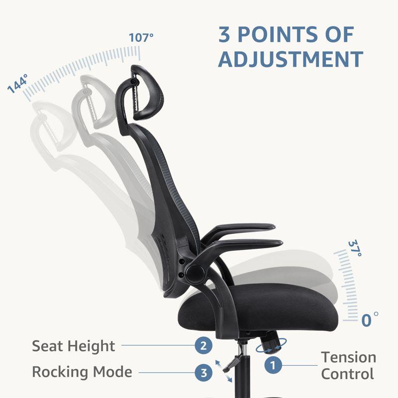 Musment Ergonomic Office Computer Desk Chair, Mesh High Back Rolling Swivel Adjustable Task Chair with Headrest and Flip-up Armrests