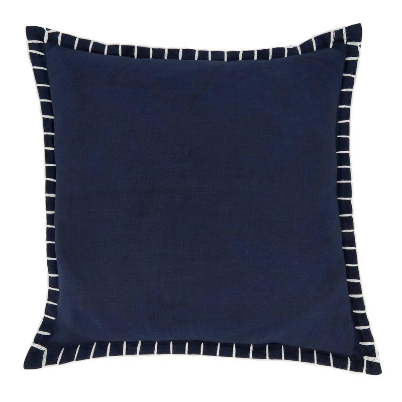 Navy Blue Cotton Chunky Whip Stitch Square Throw Pillow