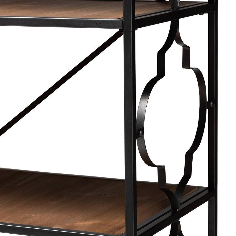 65" Mirna Iron & Oak Wood 5-Shelf Bookshelf with Quatrefoil Design - Baxton Studio