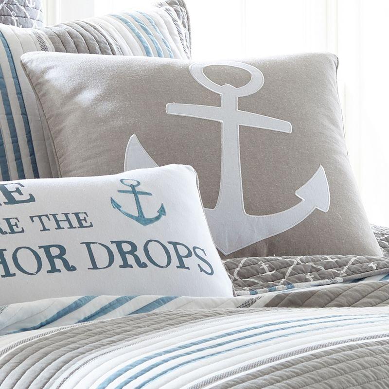 Provincetown Appliqued Anchor Pillow - Tan and White - Levtex Home