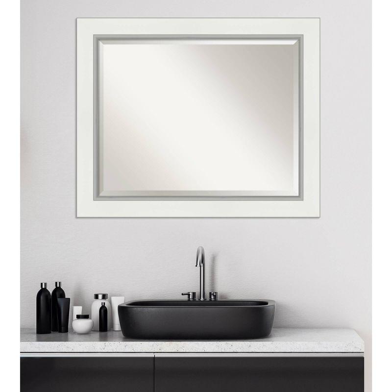 Amanti Art 33" x 27" Eva White Silver Framed Bathroom Vanity Wall Mirror: Modern Rectangular, Wall-Mounted, Beveled Glass