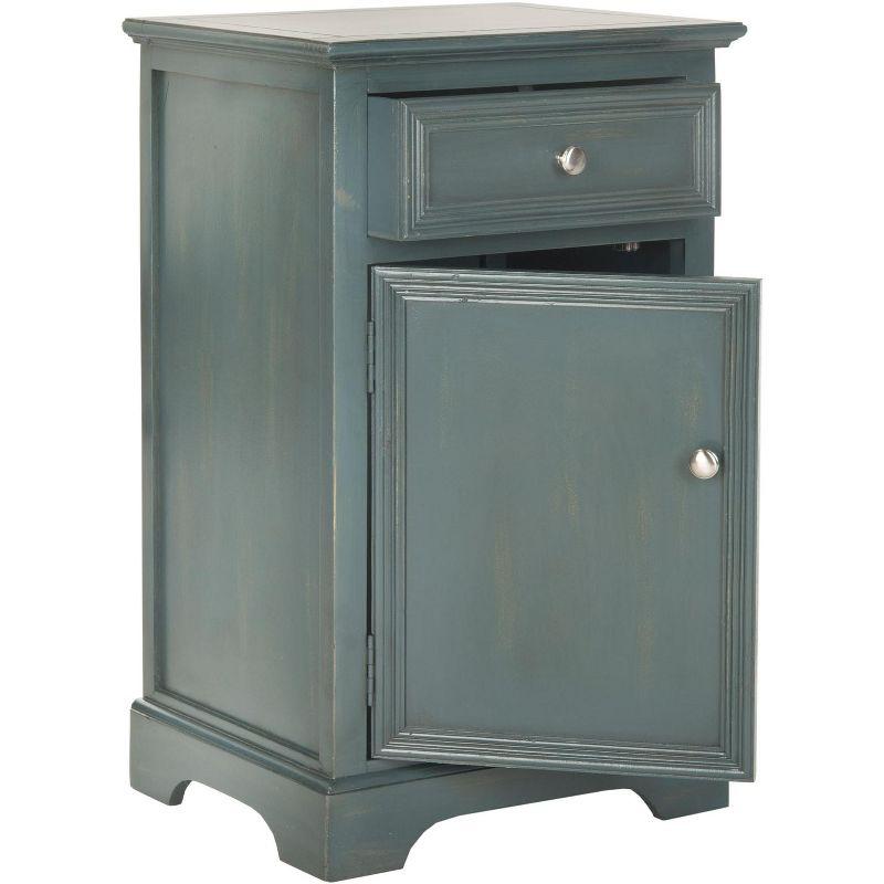 Transitional Blue-Gray Pine Wood Nightstand with Metal Accents and Storage