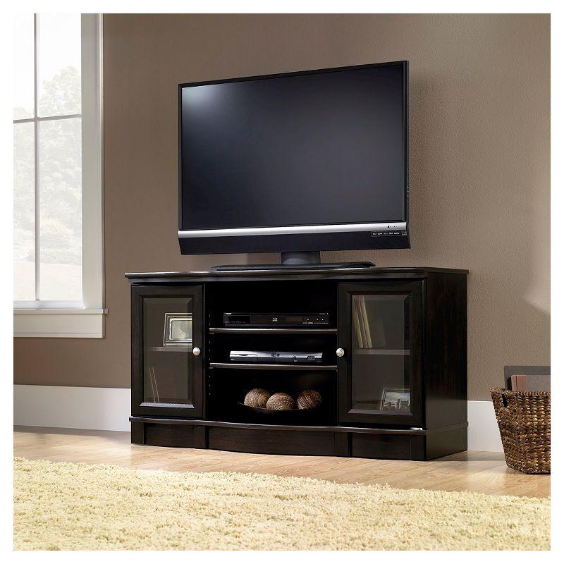 Sauder Regent Place Panel TV Stand for TVs up to 50" Estate Black: Entertainment Center with Storage, Paper Veneer Surface