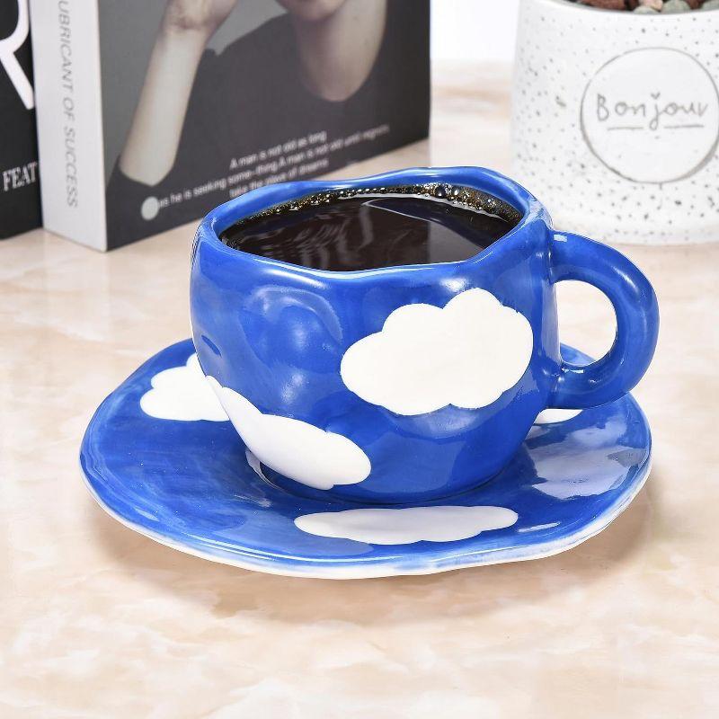 KITCHTIC 10 Oz Japanese Hand Painted Coffee Cup with Saucer - Blue