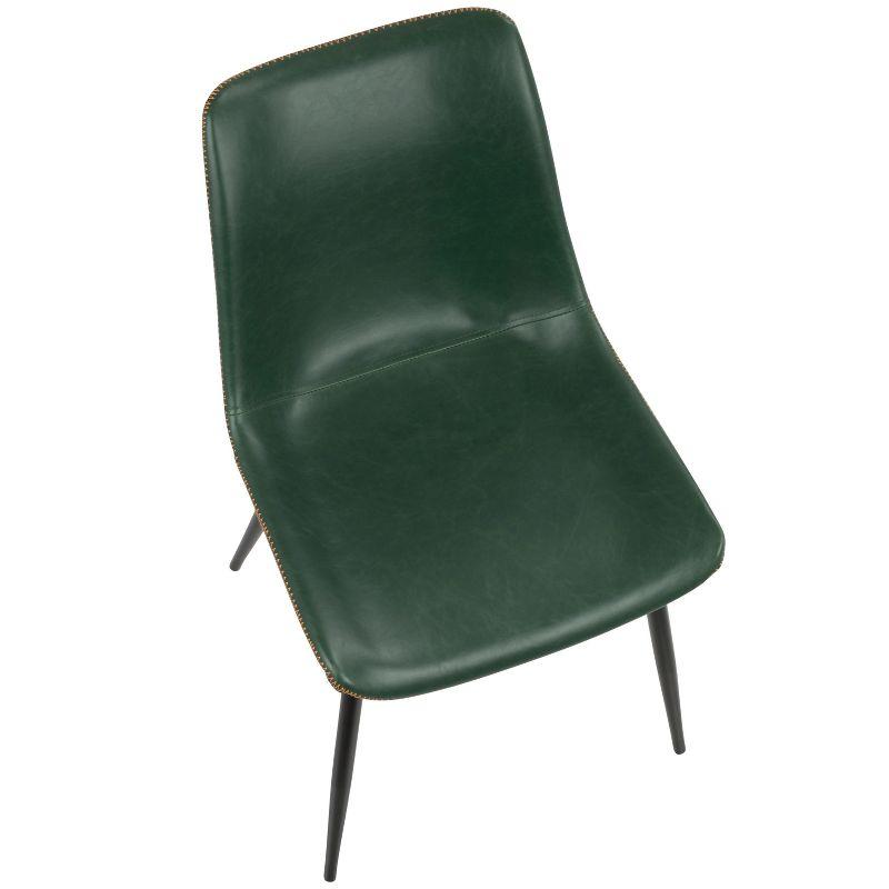 Set of 2 Durango Contemporary Dining Chair Green - LumiSource: Vintage Faux Leather, Metal Legs, Zig-Zag Stitching