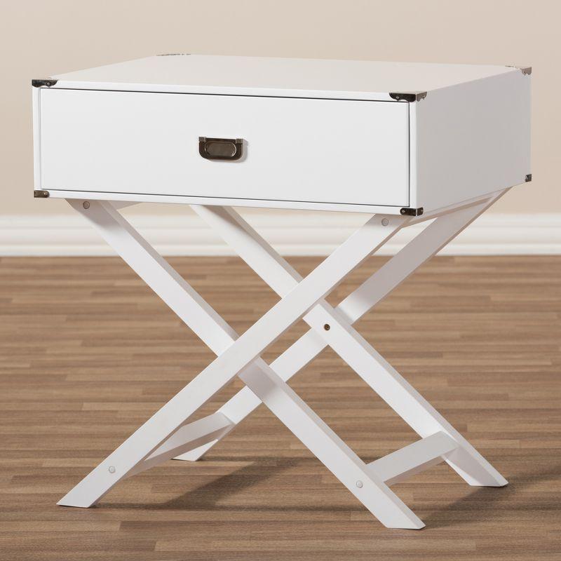 Curtice 1 Drawer Wooden Nightstand White - Baxton Studio: Bedside Table with X-Base, Modern Design, Includes Anti-Tip Hardware