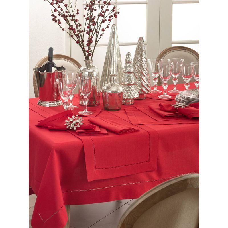 12pk 22"x22" Hemstitched Design Border Dinner Napkins Red - Saro Lifestyle: Polyester, Machine Washable, Plain Weave