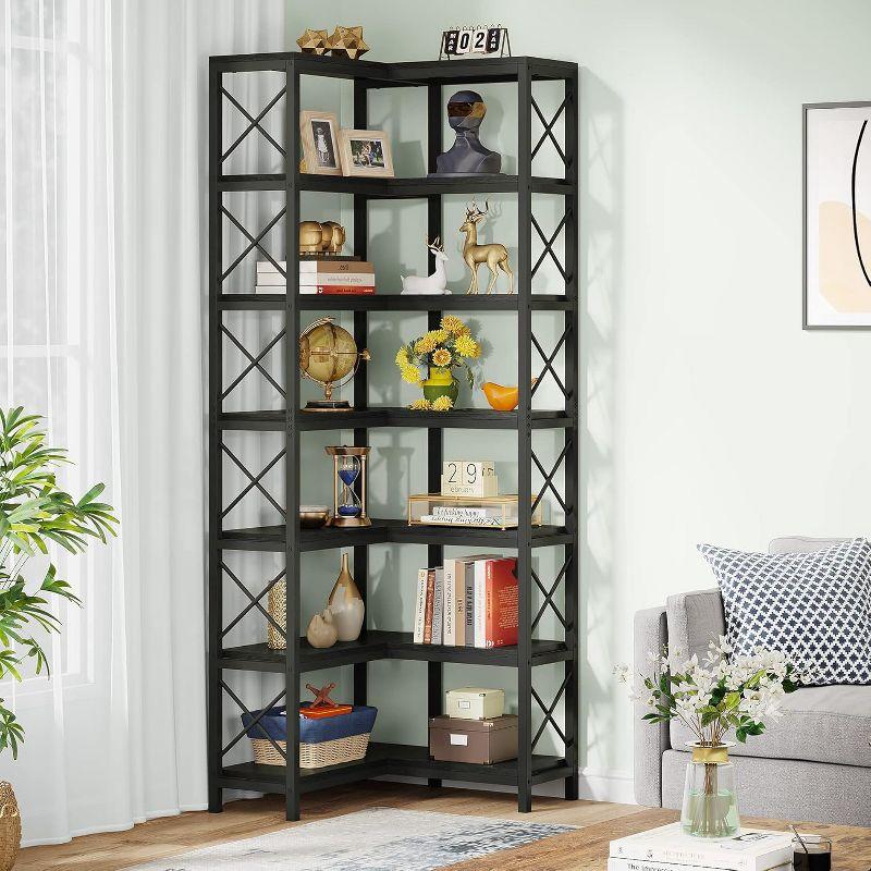 Tribesigns 7-Tier L-Shaped Bookshelf, Modern Corner Book Display Shelving Unit Black