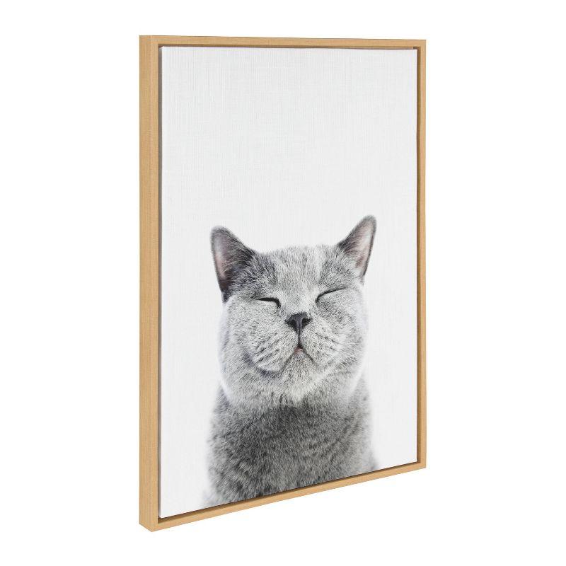 Smiling Cat Canvas Print in Natural Wood Frame for Kids Nursery