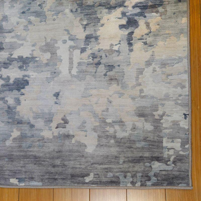 Crystal Print Kaori Blue Gray Beige Multi Modern Abstract Industrial Livingroom Dining Bedroom Flat Pile Easy Care Indoor Area Rug, 3x5