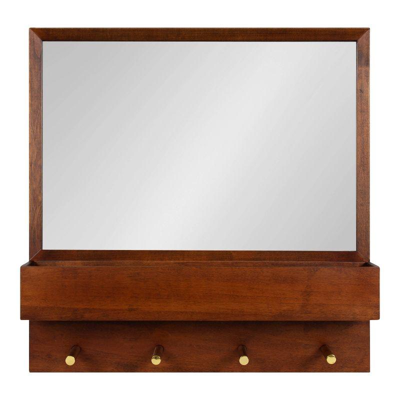 24"x24" Hinter Functional Wall Mirror Walnut Brown - Kate & Laurel All Things Decor: Entryway Organizer, Shelf & Pegs