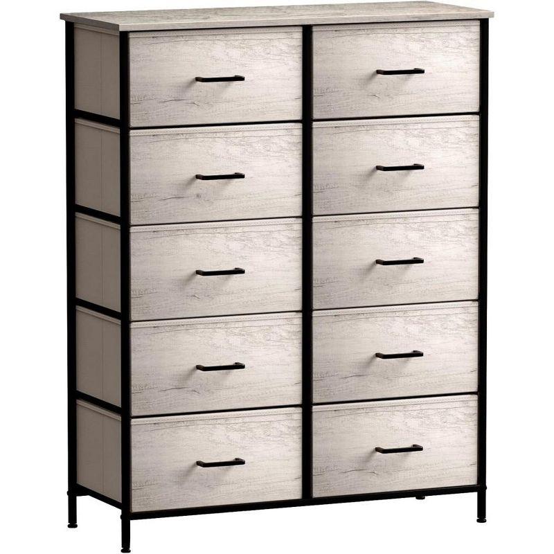 Sorbus Greige 10-Drawer Dresser with Faux Wood Bins & Steel Frame