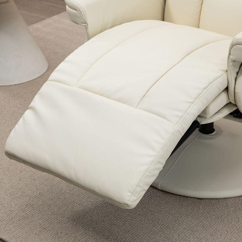 Cream White Faux Leather Swivel Recliner with Cup Holder