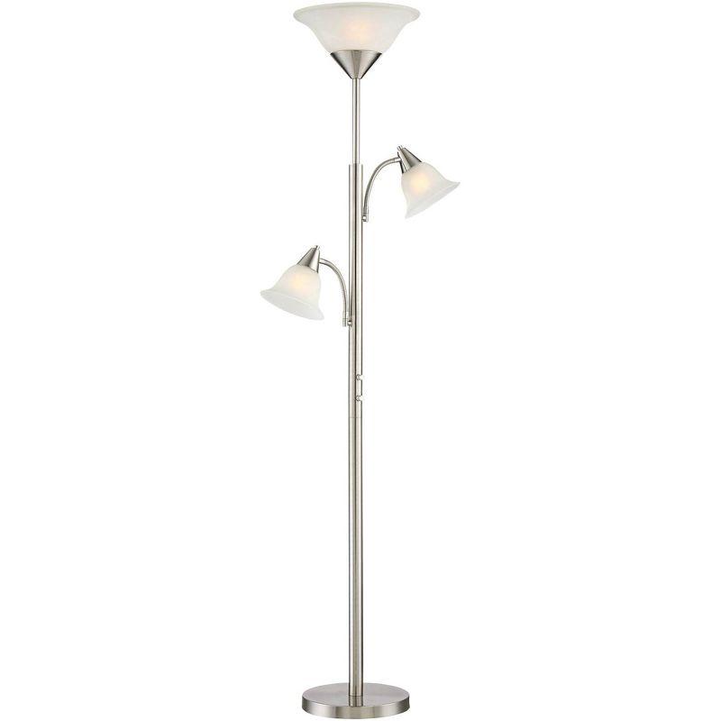 360 Lighting Jordan Modern Torchiere Floor Lamp with Side Lights 71 1/2" Tall Brushed Nickel Alabaster Glass Shade for Living Room Reading Bedroom