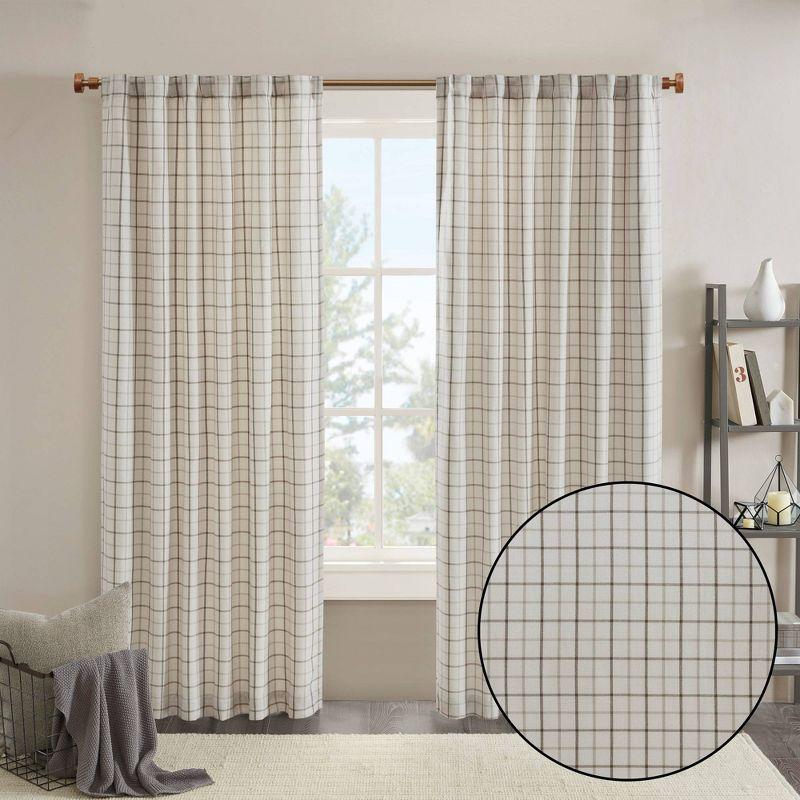 Anaheim Woven Plaid Room Darkening Thermal Fleece Lined Single Curtain Panel