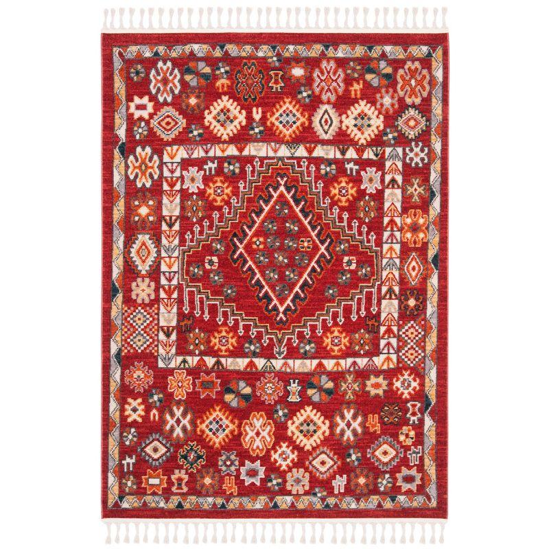 Red and Ivory Medallion Boho Cotton Area Rug 3' x 5'