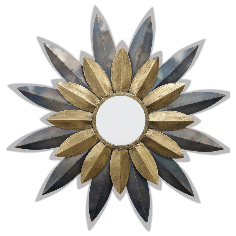 32.75" Round Silver and Gold Sunburst Wall Mirror