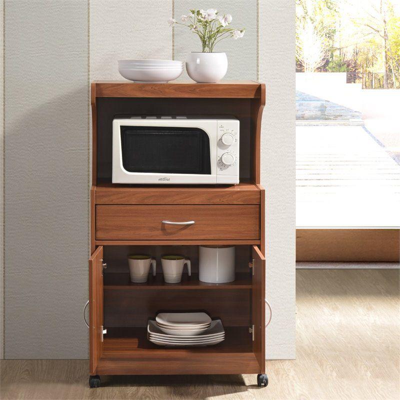 Microwave Kitchen Cart in Cherry - Hodedah