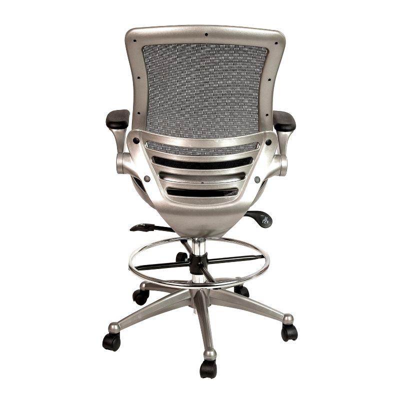 Flash Furniture Mid-Back Transparent Black Mesh Drafting Chair with Graphite Silver Frame and Flip-Up Arms