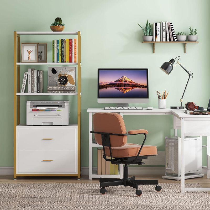 Tribesigns 4-Tier Bookshelf with 2 Drawers White/Gold