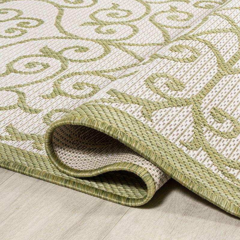 2' x 10' Madrid Vintage Filigree Textured Weave Indoor/Outdoor Runner Rug, Green/Cream - JONATHAN Y