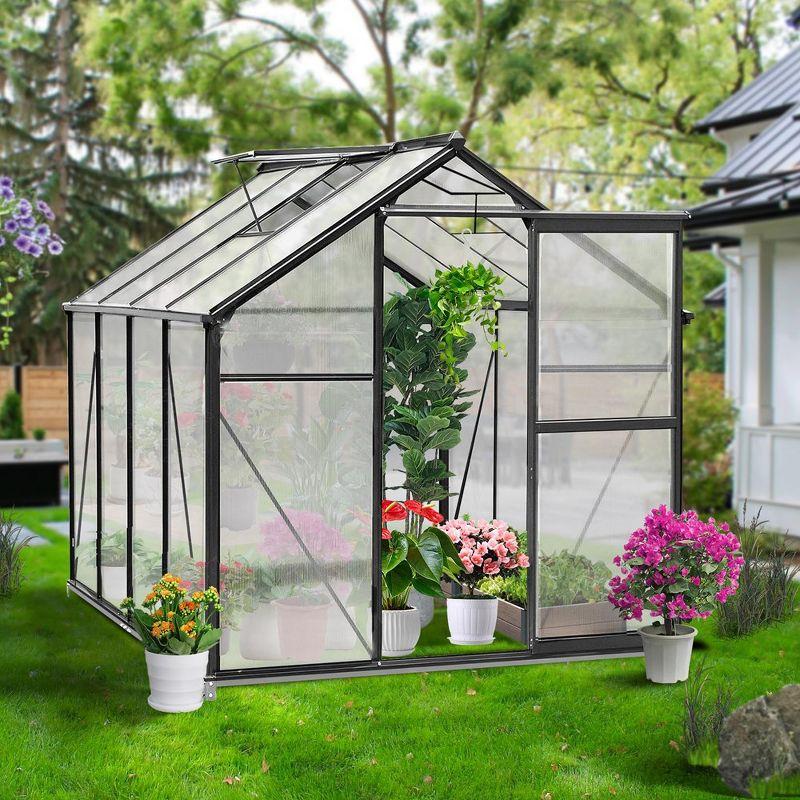 6x6 FT Polycarbonate Outdoor Greenhouse with Aluminum Frame