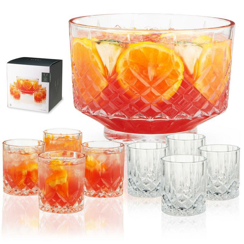 Viski Admiral Crystal Punch Bowl and Tumbler Set
