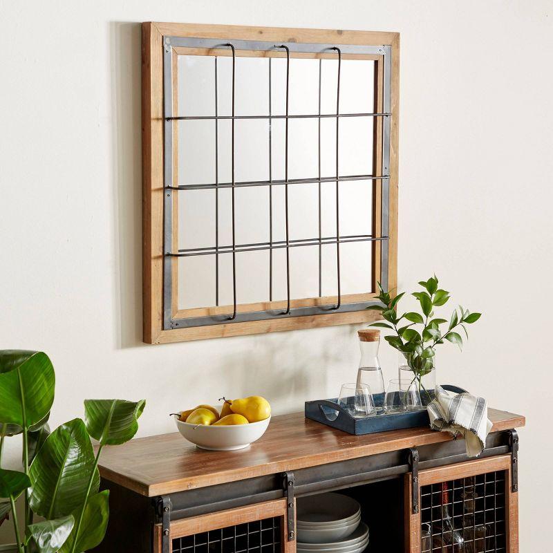 Geometric Brown Wood Full-Length Square Wall Mirror - 32"