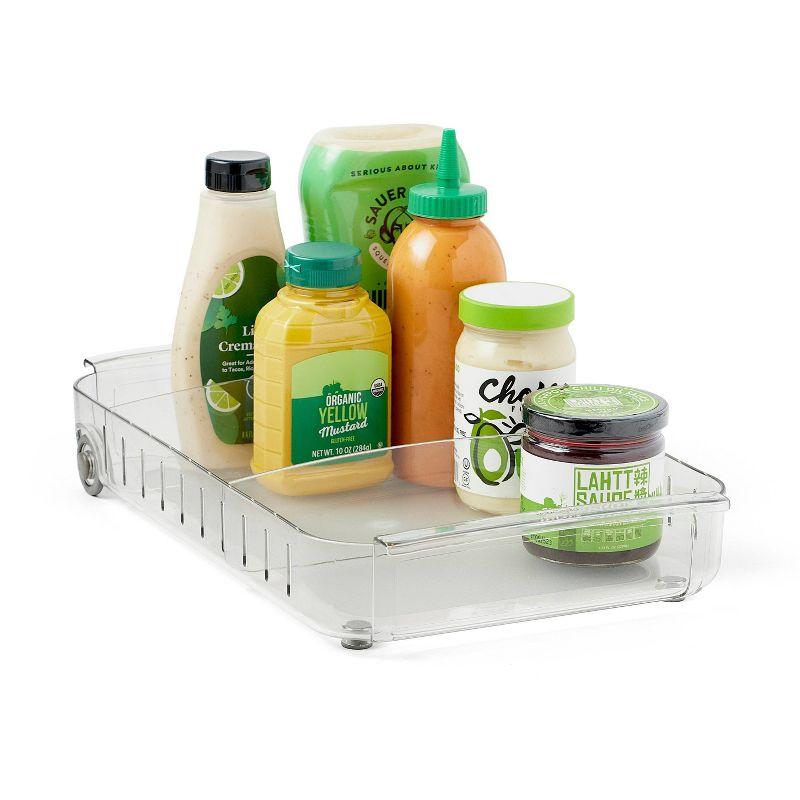 Clear BPA-Free Rolling Fridge Organizer Bin with Adjustable Dividers