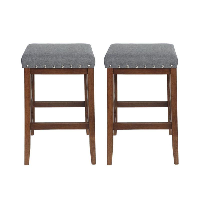 Bar Stools Set Of 2, Modern Accent Nailhead Trim Upholstered Bar Stools With Fabric Saddle Seat, Counter Height Bar Stools