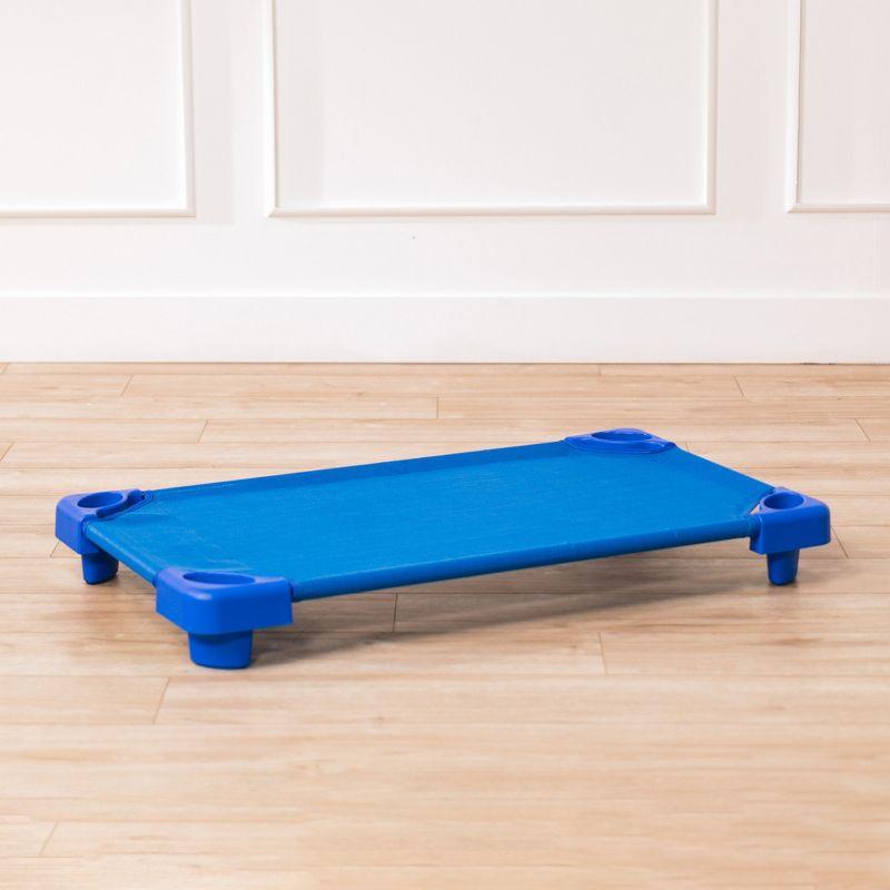 ECR4Kids ECR4Kids Stackable Kiddie Cot with Sheet, Classroom Furniture, Blue (Set of 6)