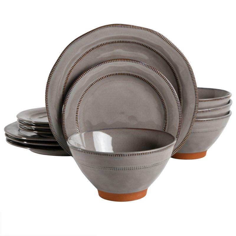 Gibson Elite Terranea 12-Piece Reactive Terracotta Dinnerware Set Grey