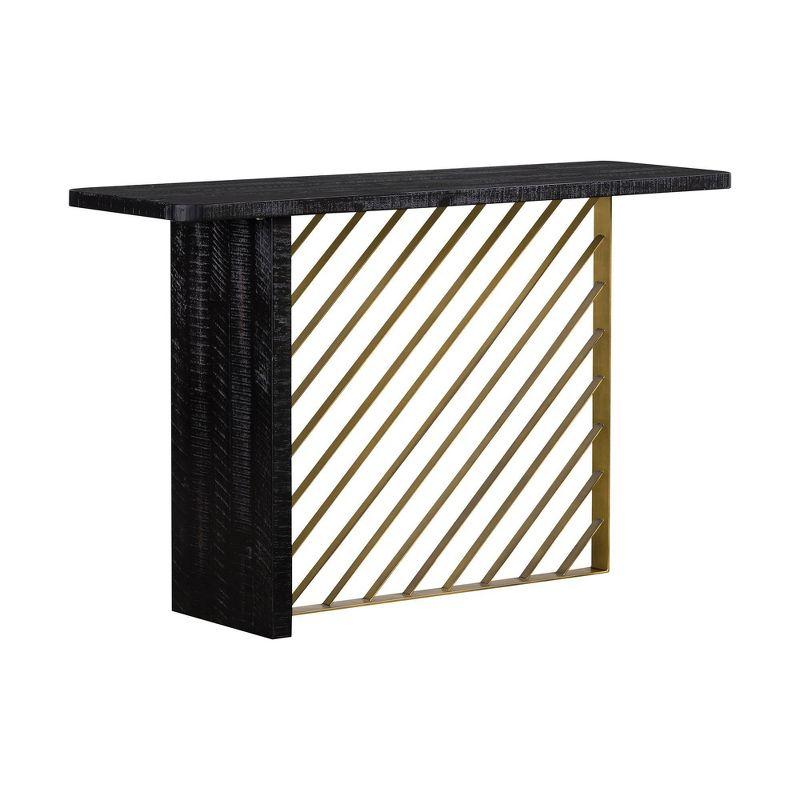 Monaco Console Table Black Wood/Antiqued Brass - Armen Living: T-Shape Base, Acacia, Entryway Skinny Table