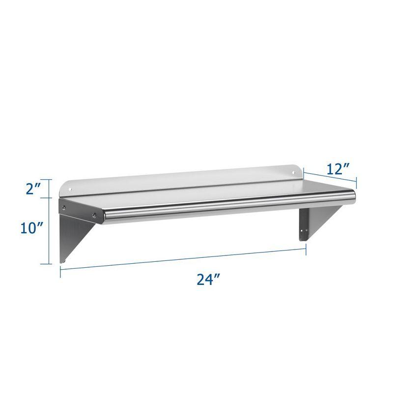 Whizmax Stainless Steel Shelf 12" x 24", 180 lb [NSF Certified] Metal Wall Mount Shelf with Backplash for Restaurant, Laundry Room, Kitchen and Garage