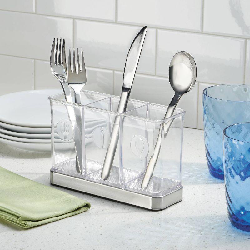 Clear Plastic and Stainless Steel Utensil Holder with 3 Compartments