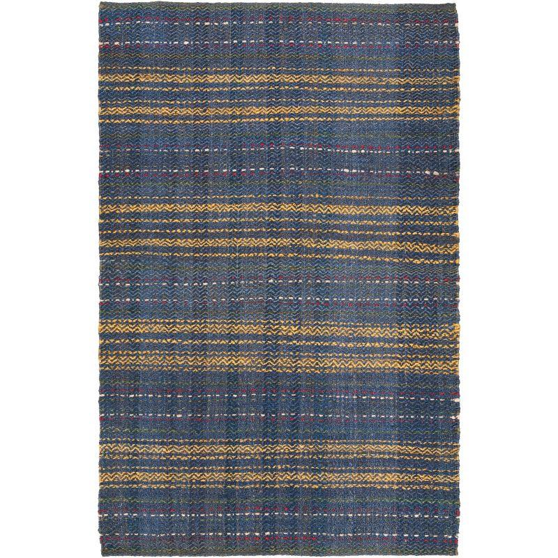 Blue and Gold Handwoven Jute Area Rug, 8' x 10'